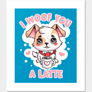 Woof You a Latte: Cute Puppy with Coffee Mug Posters and Art